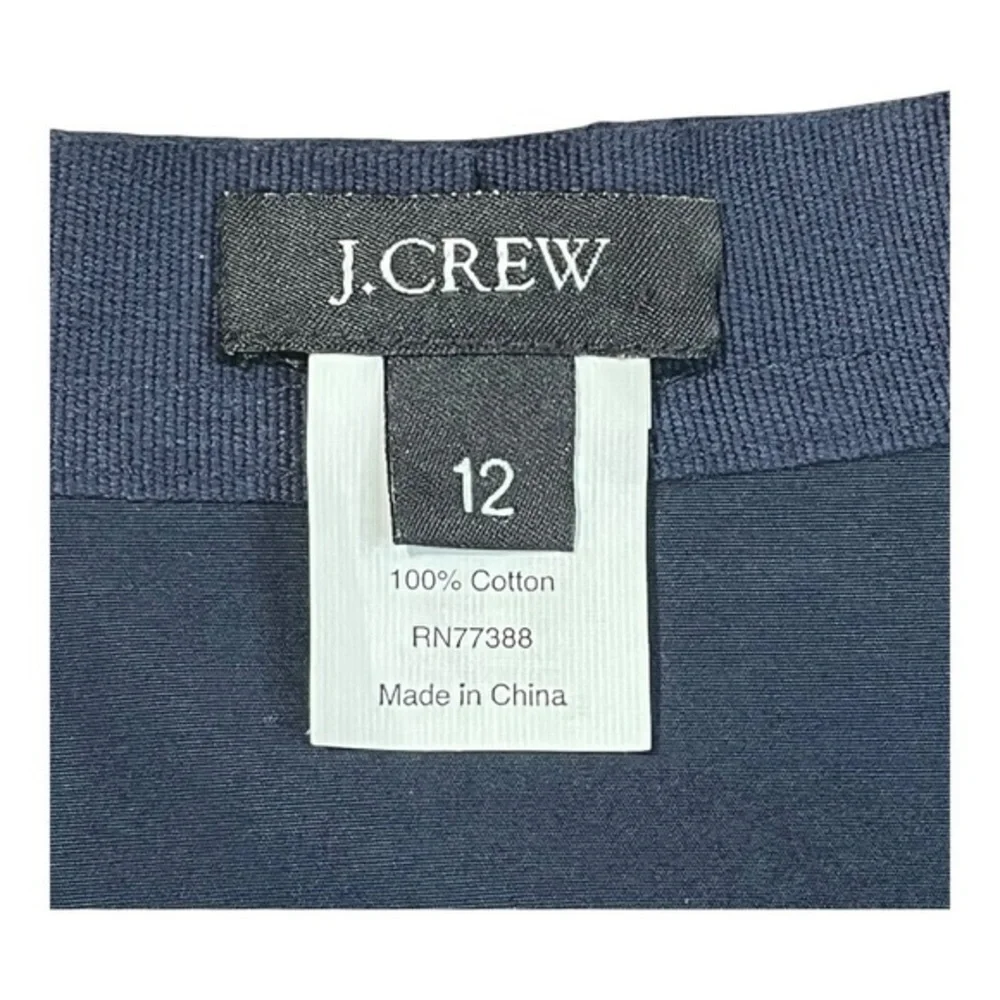 J.Crew Tiered Shift Dress‎ Womens 12 Navy Blue Cotton Puff Sleeve Mod Minimalist